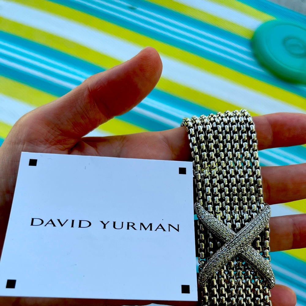 David Yurman 8 row chain bracelet with the famous X.diamonds & sterling silver
